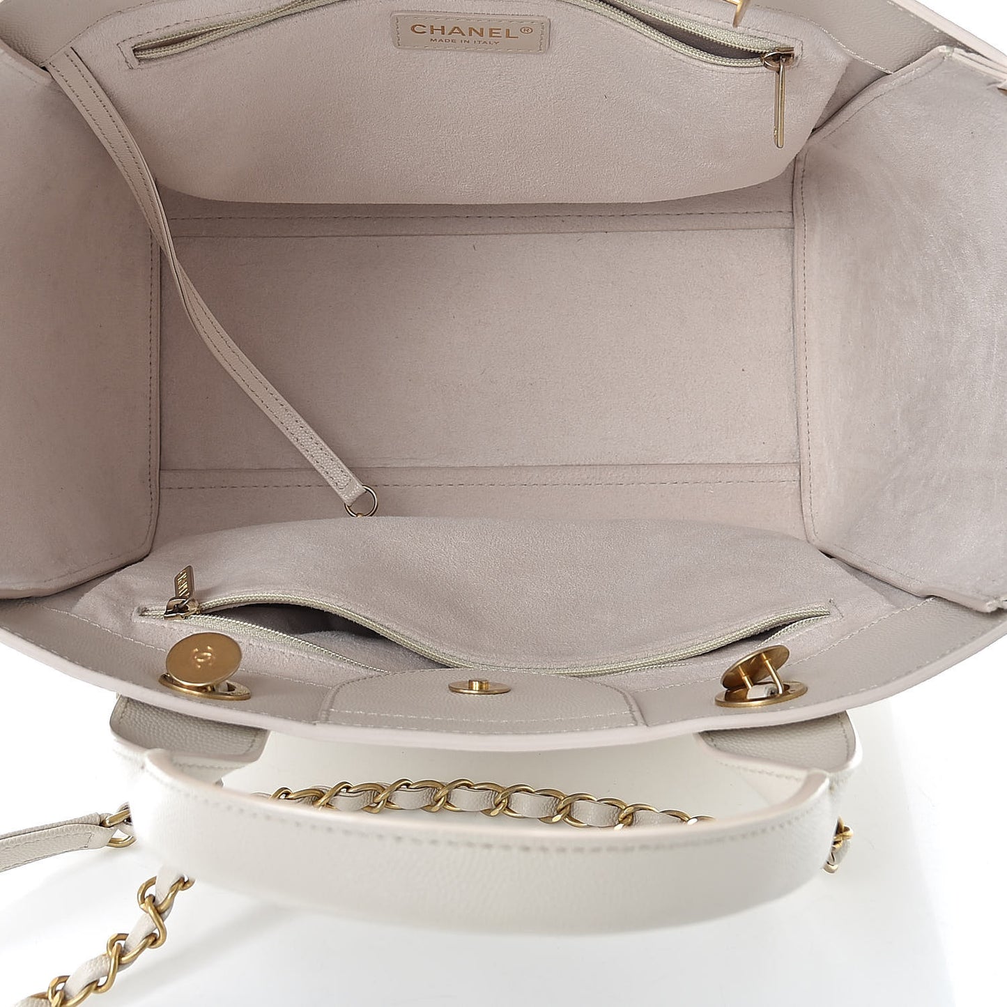 Caviar Small Studded Deauville Tote Ivory