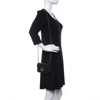 Gucci Calfskin Matelasse Super Mini GG Marmont Shoulder Bag Black 2 of 13