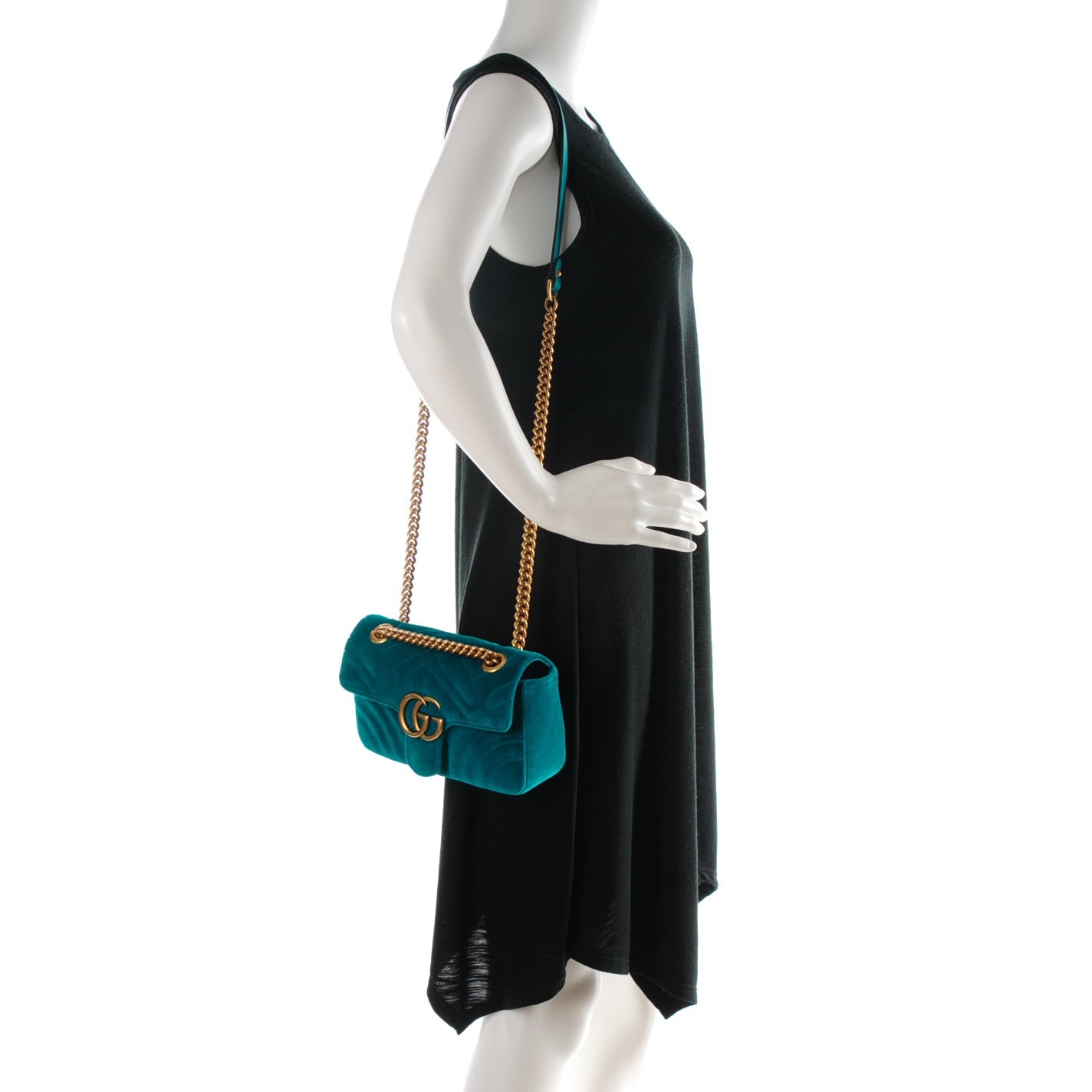 Velvet Matelasse Mini GG Marmont Shoulder Bag Pavone Cyan