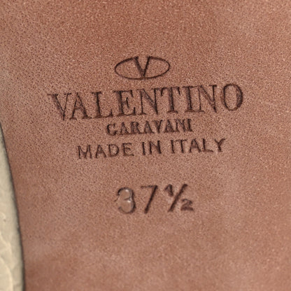 Valentino Garavani Pebbled Calfskin Turquoise Rockstud Rolling Ankle Strap 100mm Pumps 37.5 Ivory 8 of 15