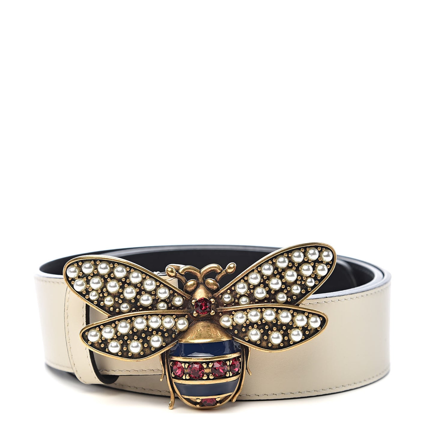 Calfskin Queen Margaret Bee Belt 105 42 White