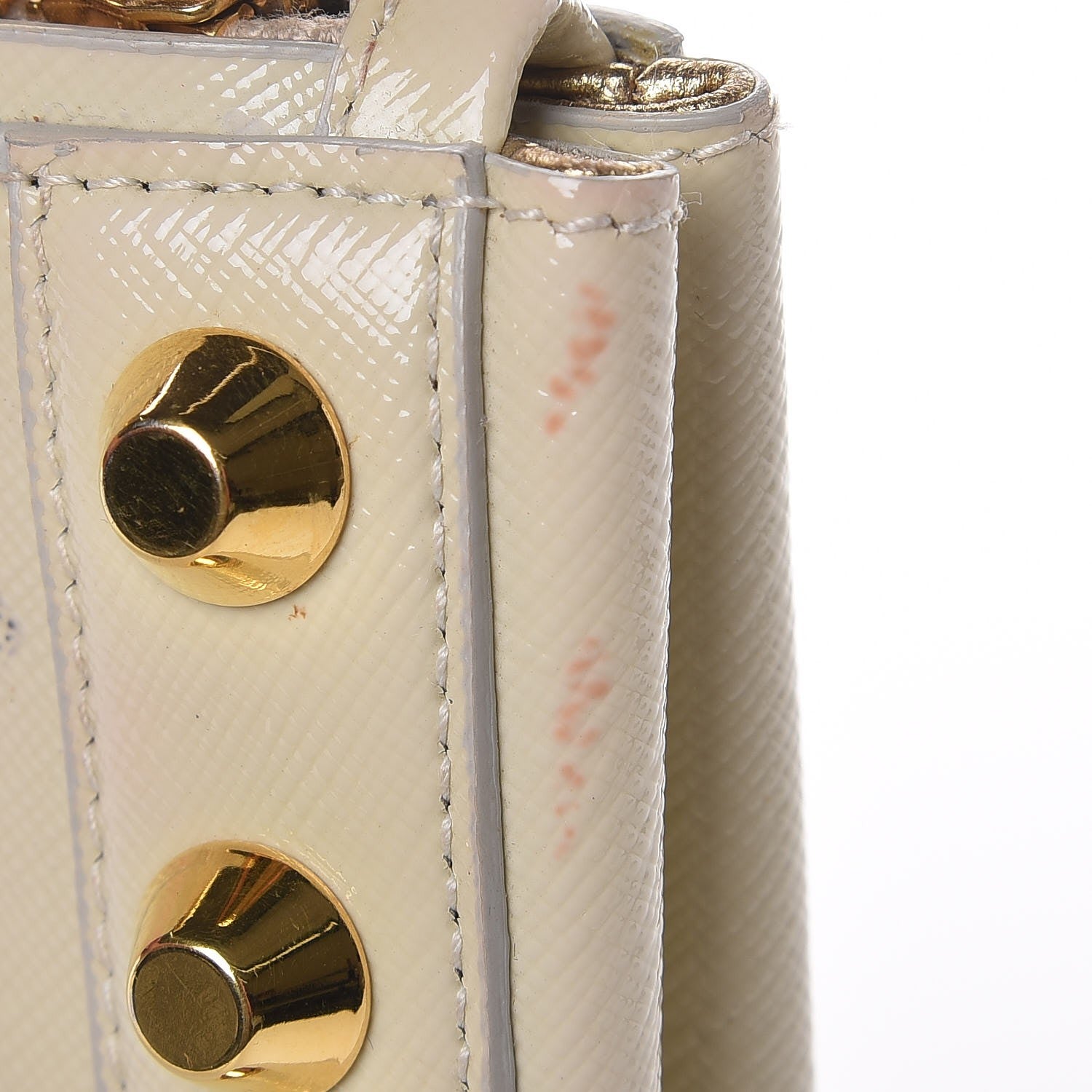 Prada Saffiano Vernice Studded Clutch Talco 18 of 19