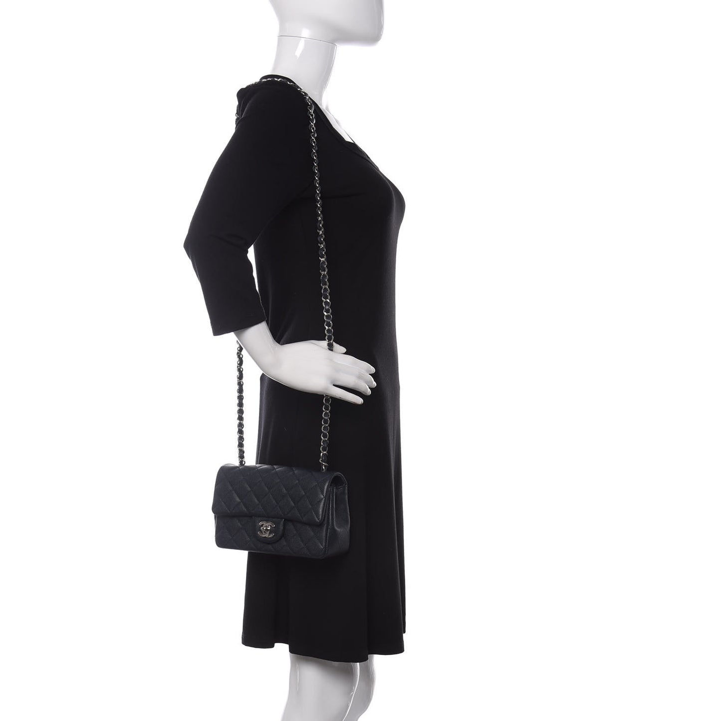 Caviar Quilted Mini Rectangular Flap Navy