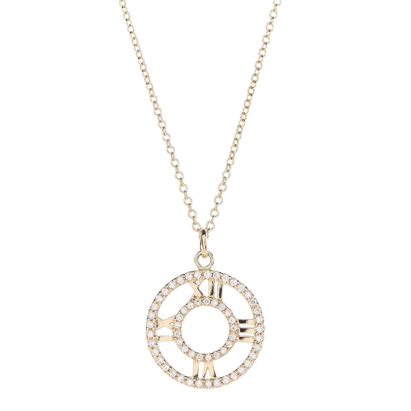 18K Yellow Gold Diamond Small Atlas Open Pave Pendant Necklace
