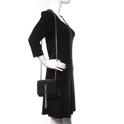 Saint Laurent Calfskin Crocodile Embossed Small Classic Monogram Kate Tassel Satchel Black 2 of 11