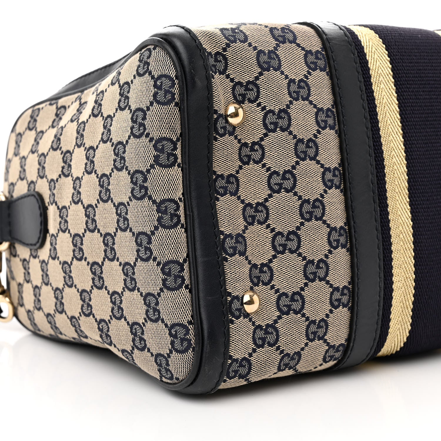Gucci Monogram Vintage Web Medium Boston Gold Navy 9 of 11