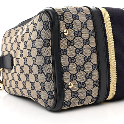 Gucci Monogram Vintage Web Medium Boston Gold Navy 9 of 11