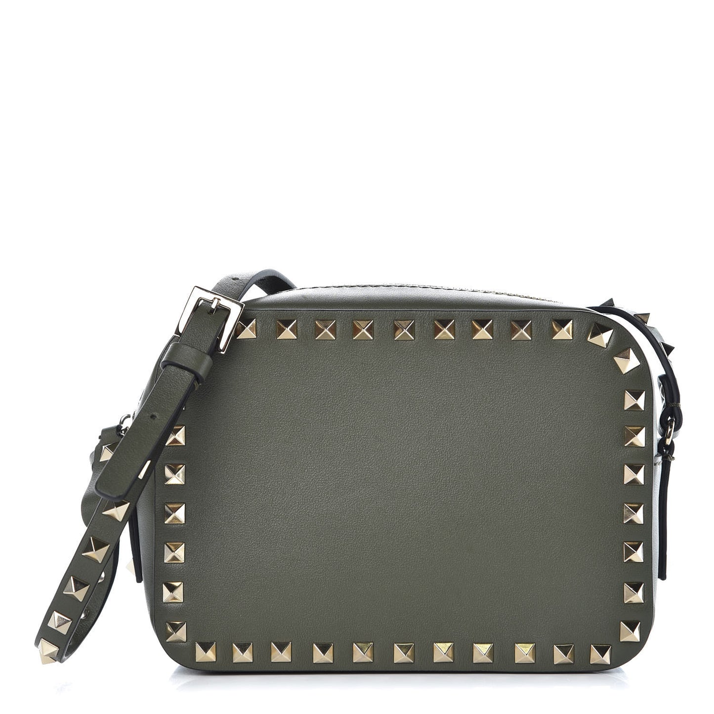 Calfskin Rockstud Camera Crossbody Bag Army Green