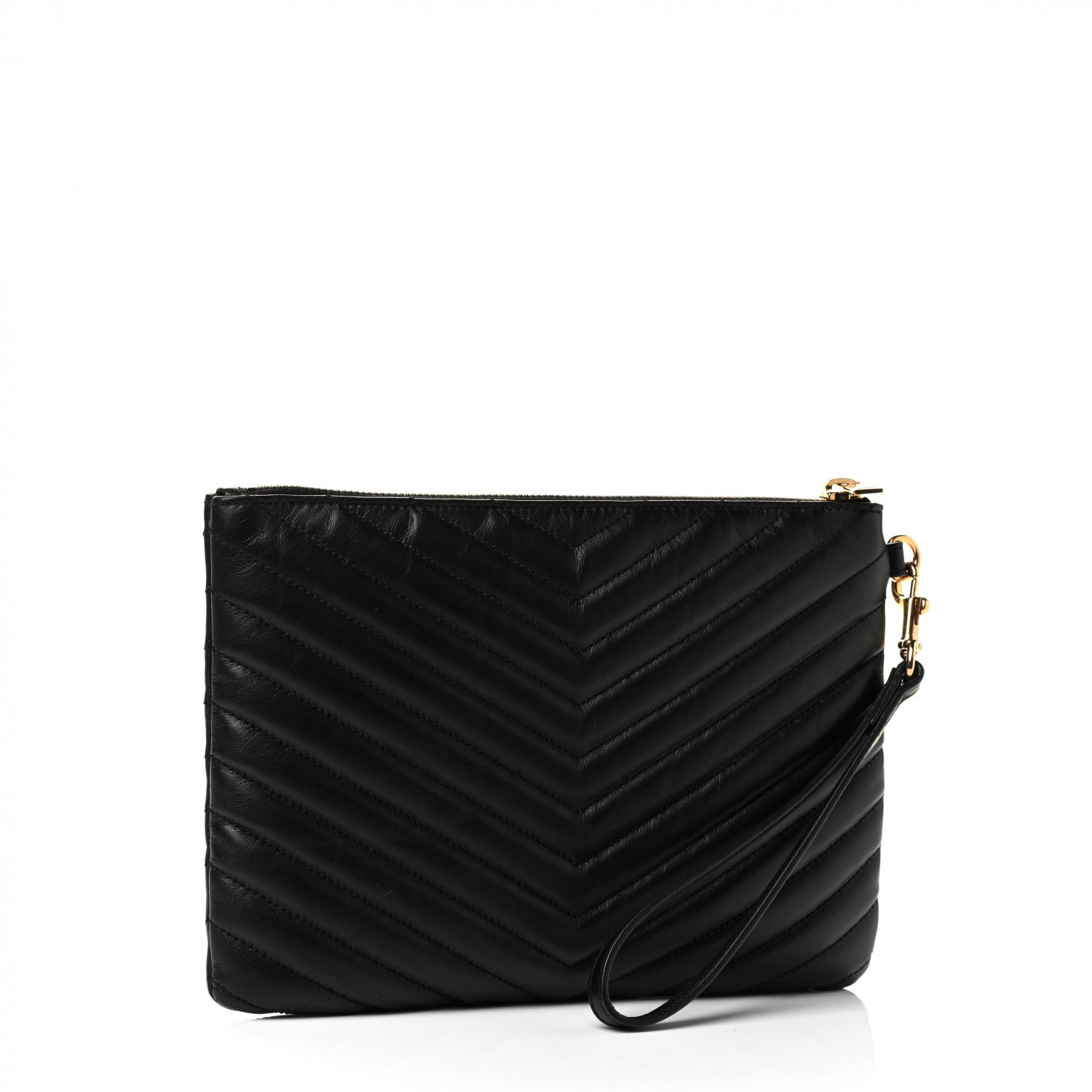 Saint Laurent Calfskin Matelasse Chevron Monogram A5 Wristlet Black 2 of 4