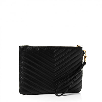 Saint Laurent Calfskin Matelasse Chevron Monogram A5 Wristlet Black 2 of 4