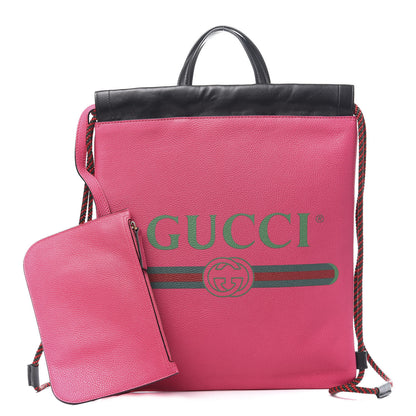 Gucci Grained Calfskin Logo Drawstring Backpack Box Pink Green Black 1 of 10