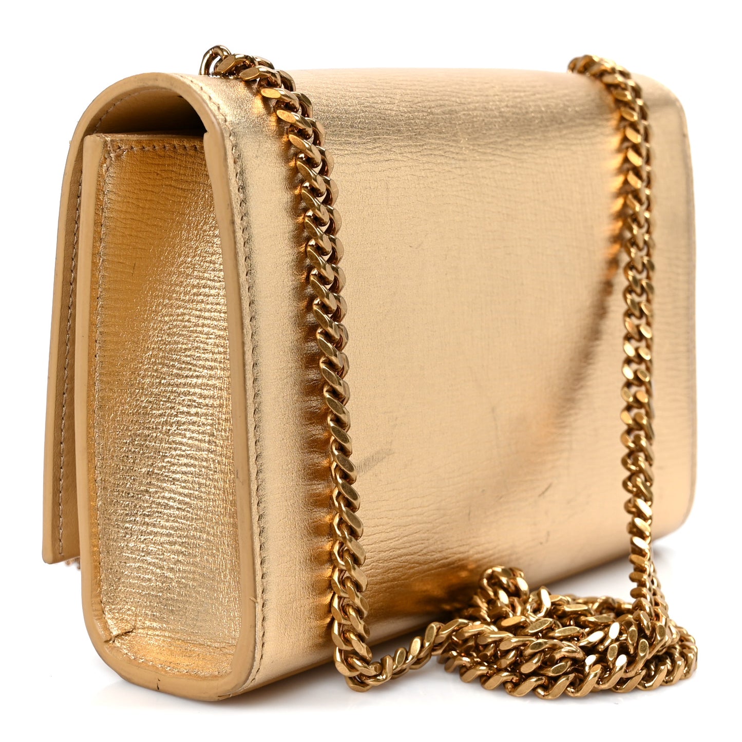 Metallic Calfskin Small Classic Monogram Kate Tassel Satchel Gold