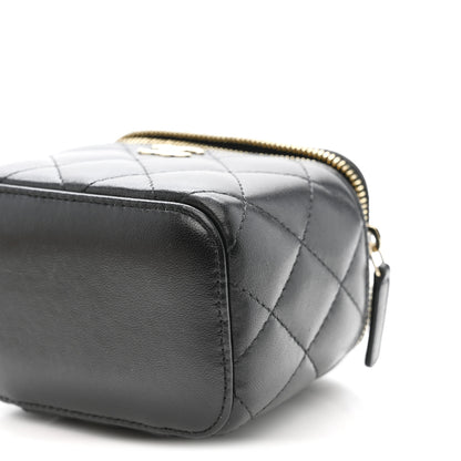 Chanel Lambskin Quilted Mini Camellia Bow Vanity Case With Chain Black 10 of 10