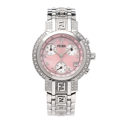 Fendi Stainless Steel Diamond Bezel Pink Mother of Pearl 32mm Orologi Zucca Chronograph Quartz Watch 1 of 6