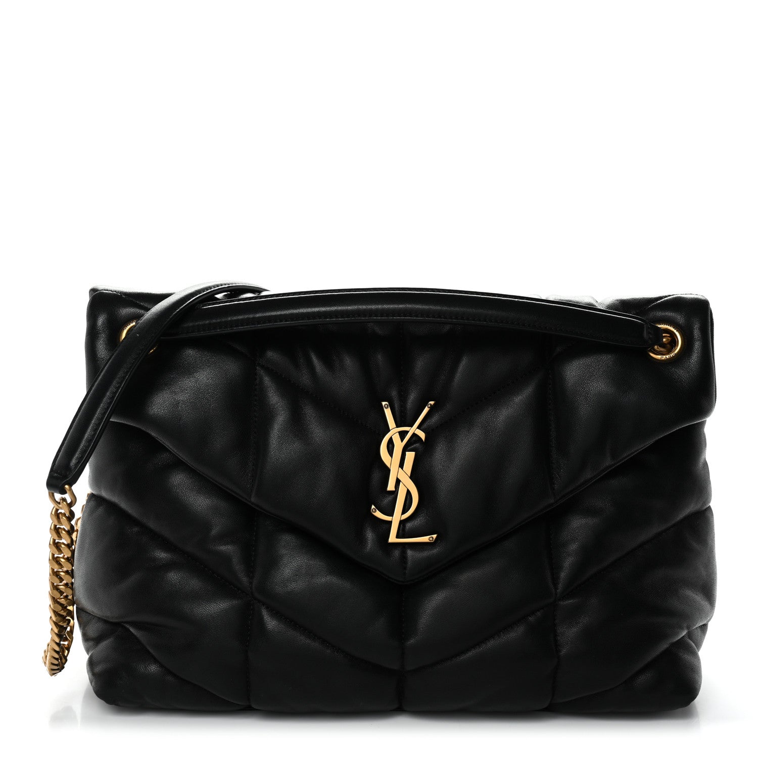 Saint Laurent Lambskin Quilted Medium Loulou Puffer Monogram Chain Satchel Black 1 of 10