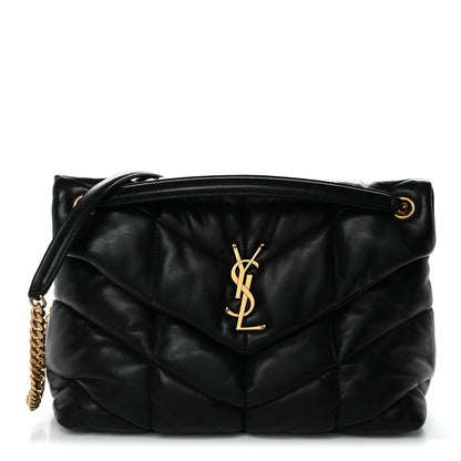 Saint Laurent Lambskin Quilted Medium Loulou Puffer Monogram Chain Satchel Black 1 of 10