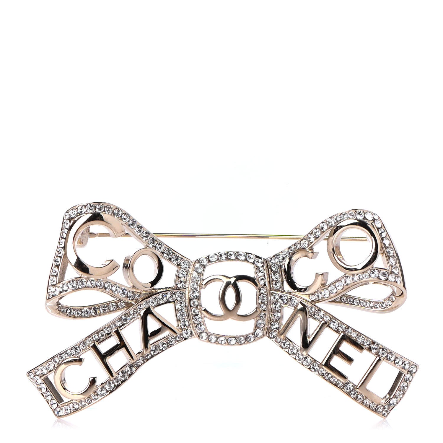 Chanel Metal Crystal Bow-tiful CC Brooch Gold 1 of 4