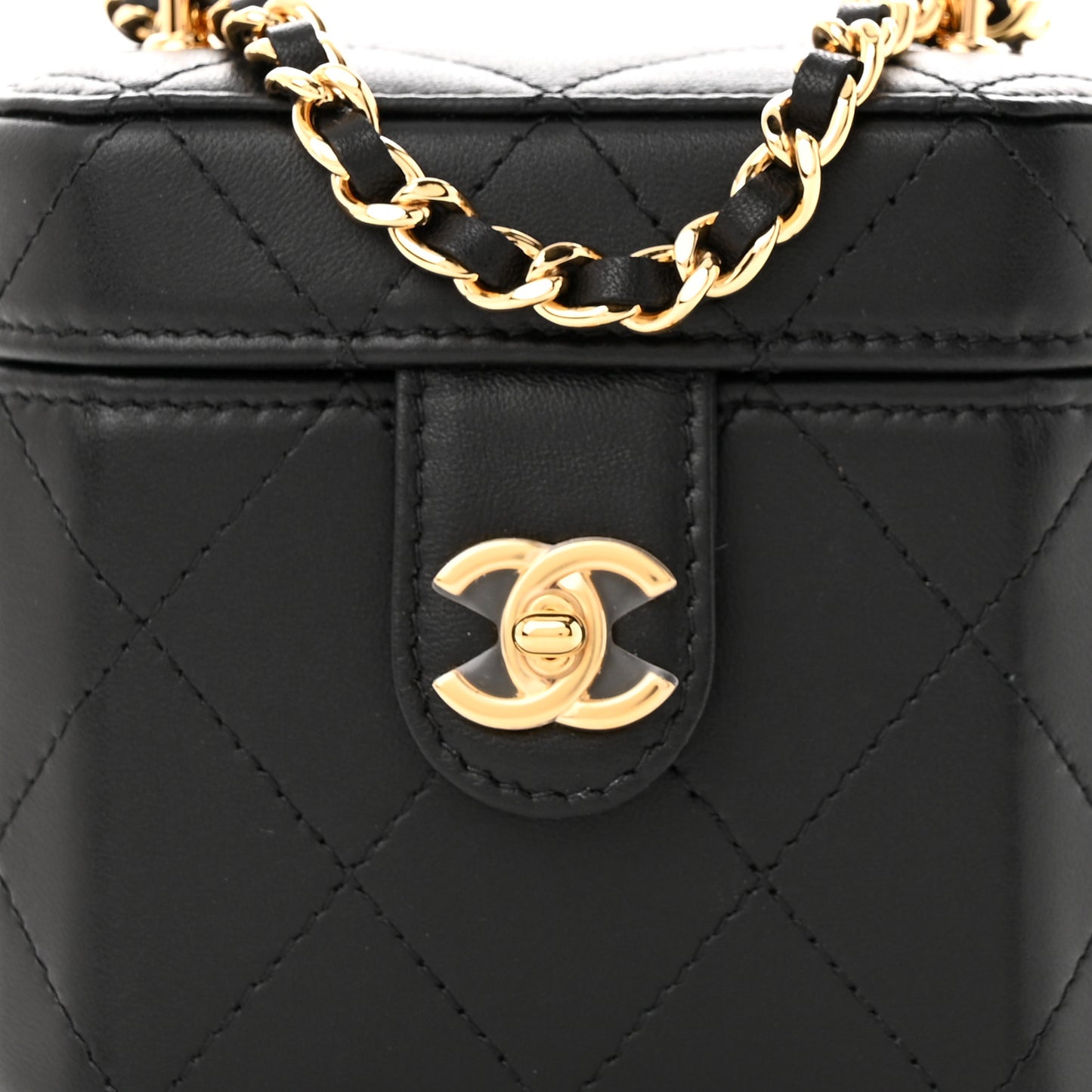 Lambskin Quilted Vanity Clutch With Chain Black