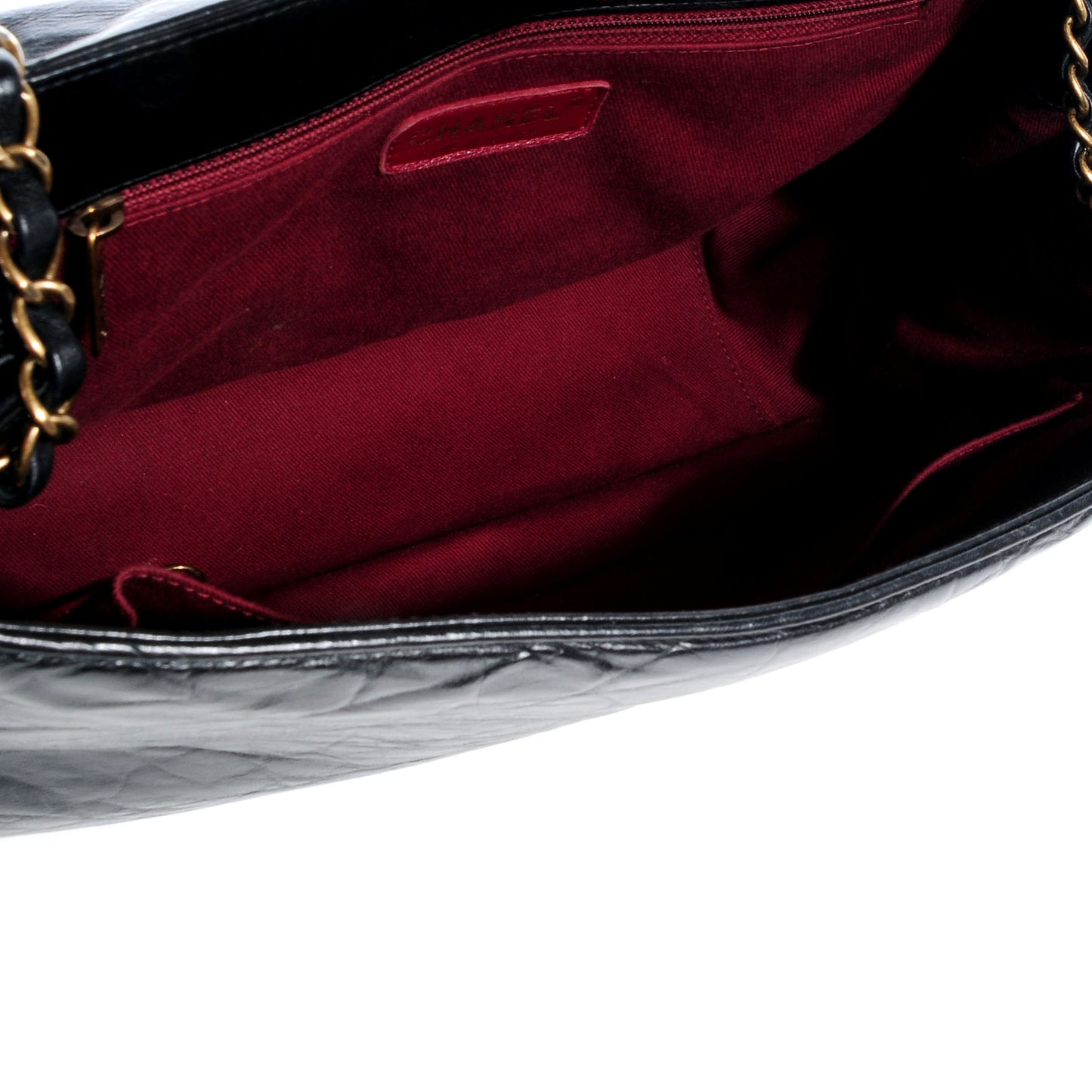 Aged Calfskin Quilted Large Pondichery Flap Black