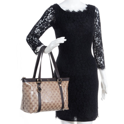 Gucci Crystal Monogram Abbey Zippered Tote Dark Brown 2 of 7
