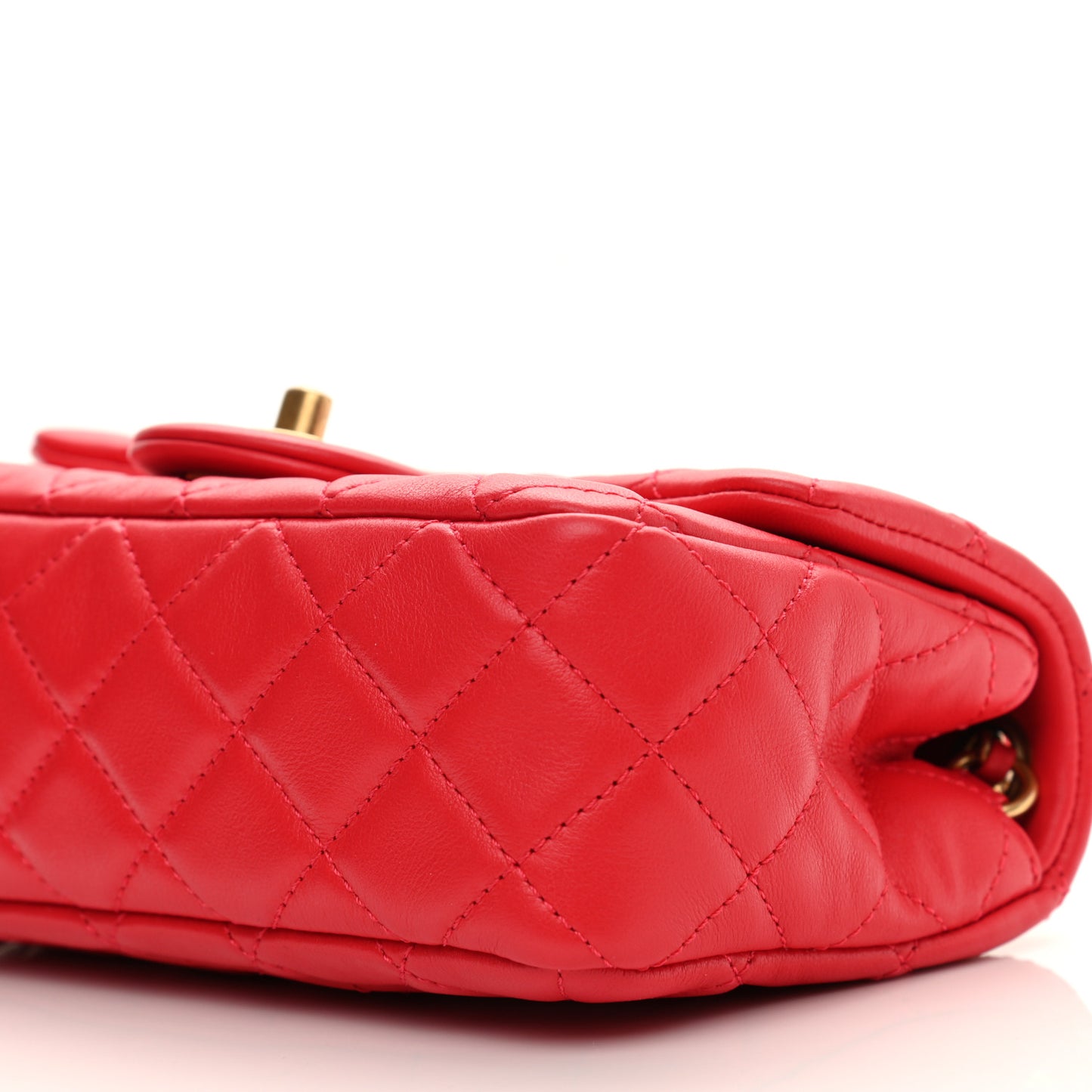 Lambskin Quilted Mini Rectangular Pearl Crush Flap Red