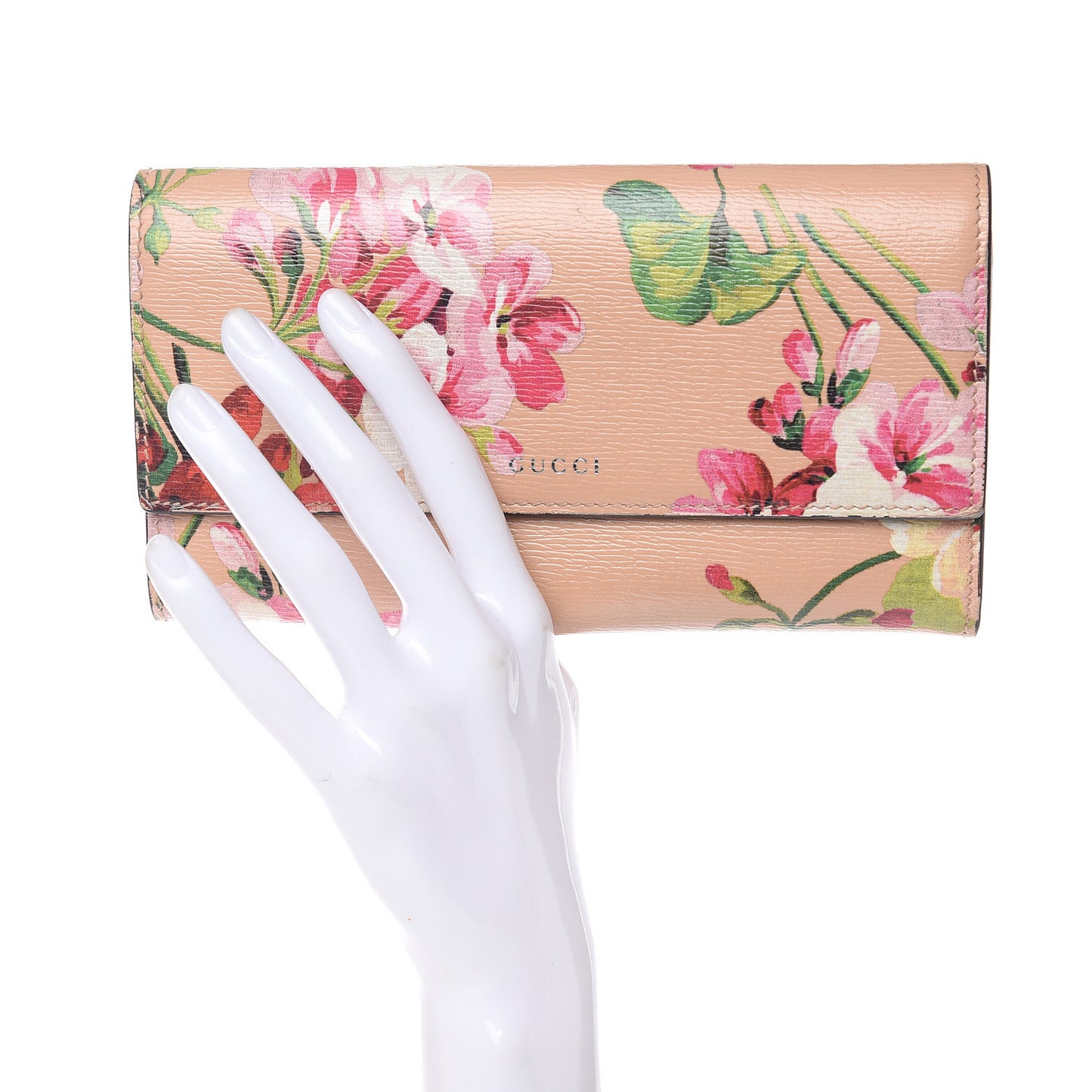 Calfskin Blooms Print Continental Wallet Pink Apricot Multicolor