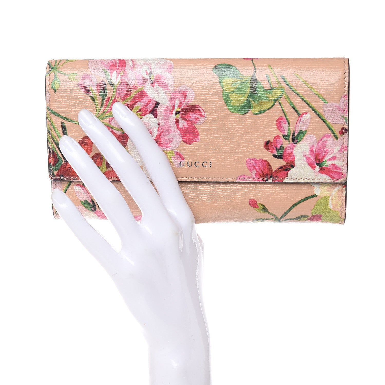 Gucci Calfskin Blooms Print Continental Wallet Pink Apricot Multicolor 2 of 12