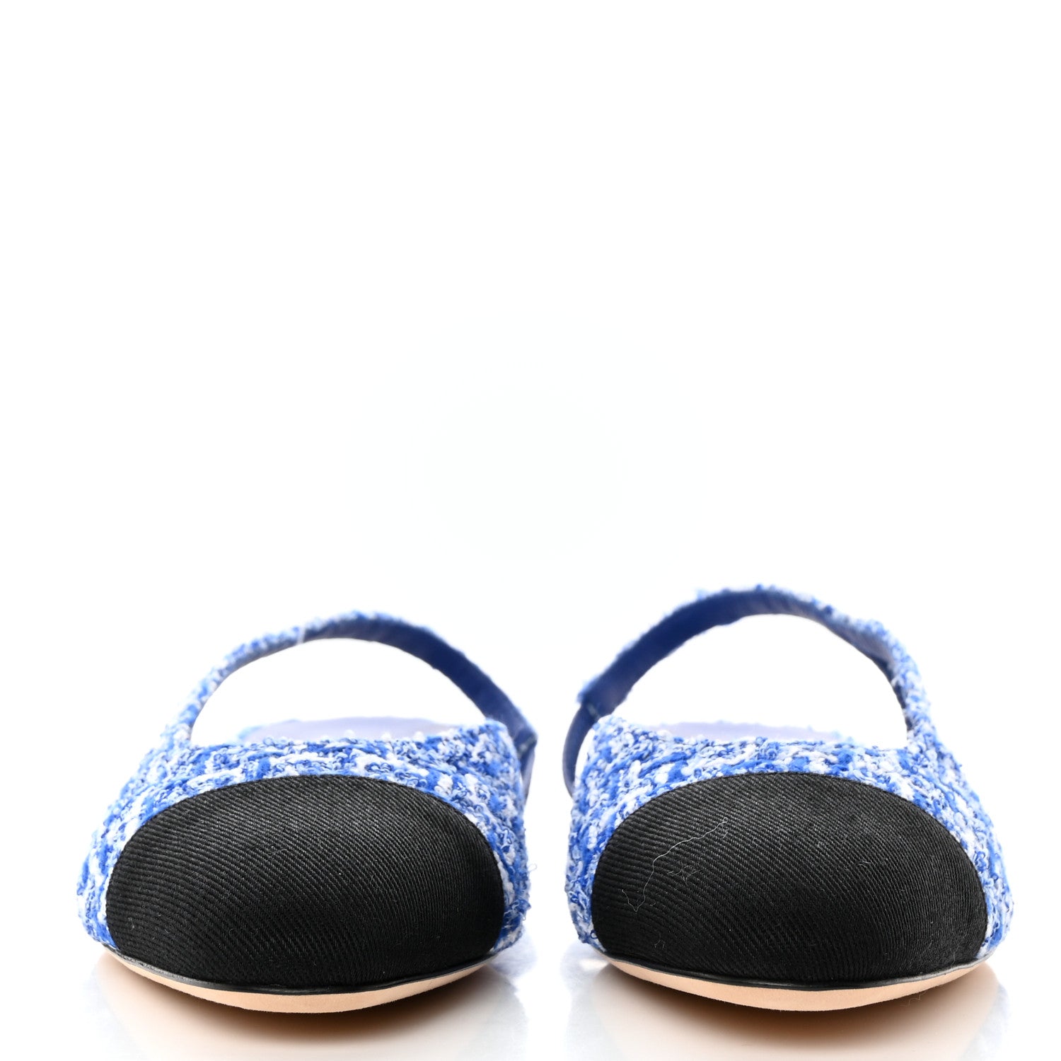 Chanel Tweed Cap Toe CC Slingback Flat 39 Blue Black 2 of 9
