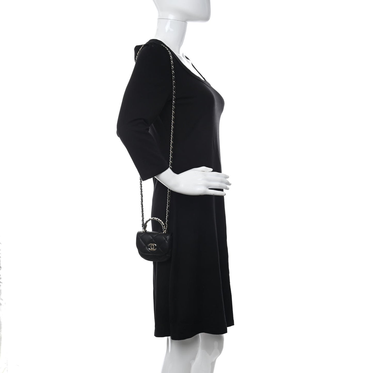 Lambskin Quilted Pearl Top Handle Clutch With Chain Black