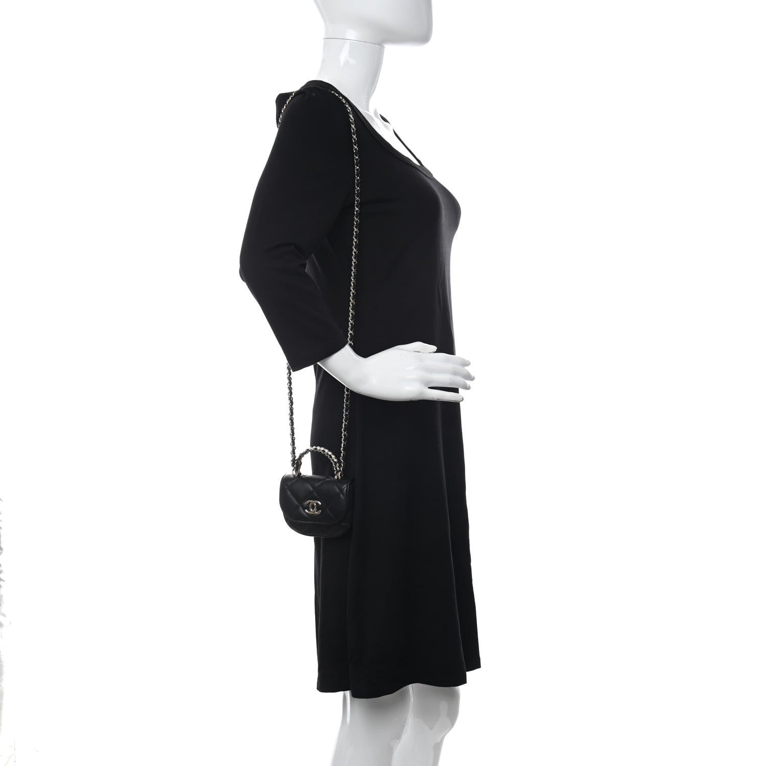 Chanel Lambskin Quilted Pearl Top Handle Clutch With Chain Black 2 of 12