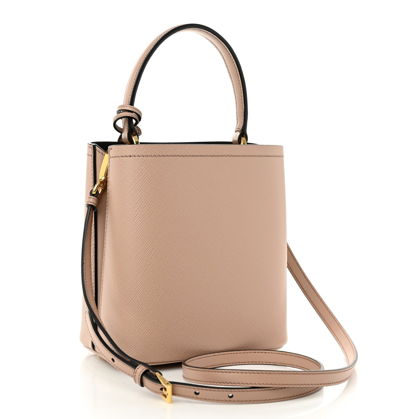 Saffiano Cuir Calfskin Small Panier Bucket Bag Cipria Black