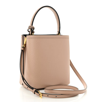 Prada Saffiano Cuir Calfskin Small Panier Bucket Bag Cipria Black 3 of 10
