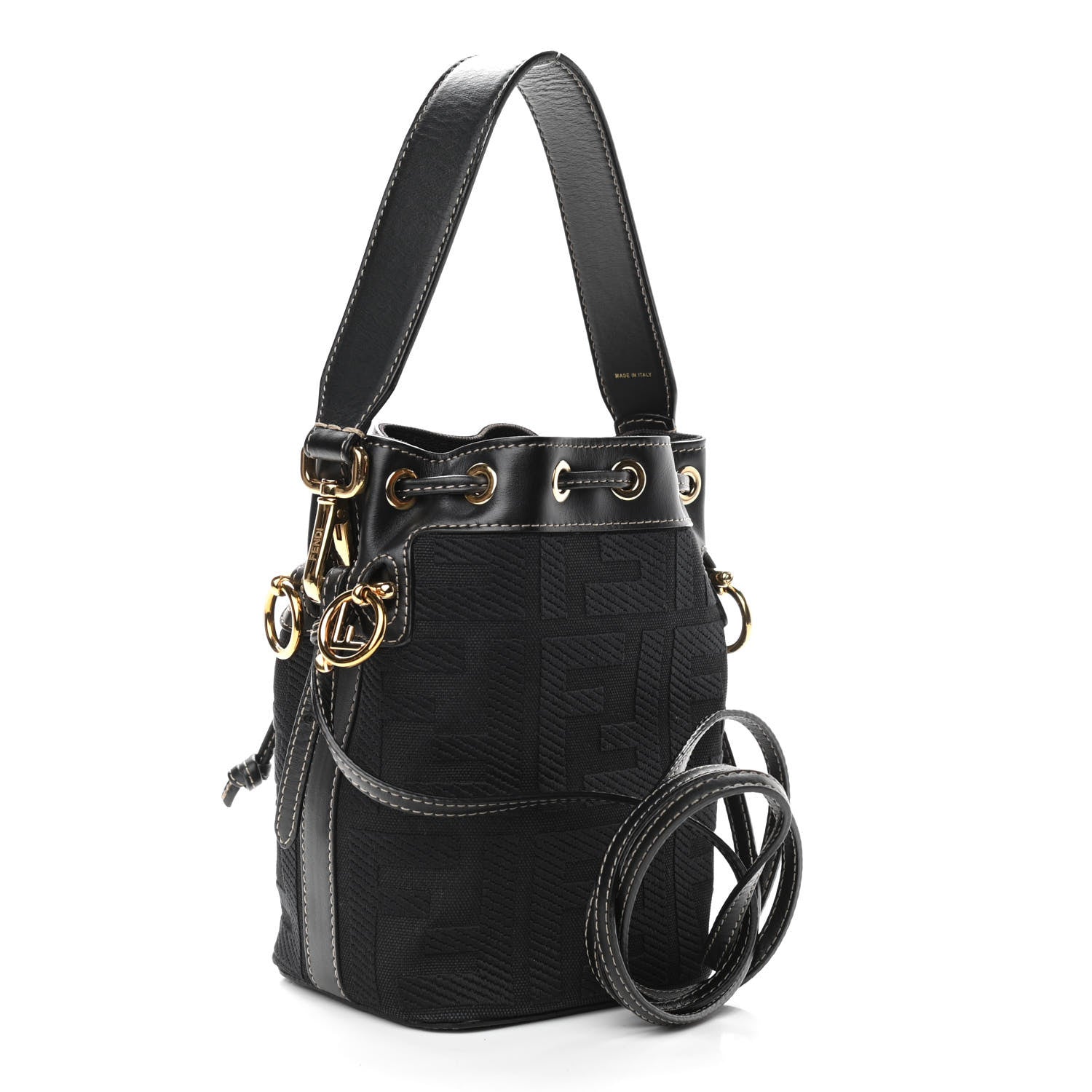 Fendi Canvas Vitello King F is Fendi FF Embroidered Mini Mon Tresor Bucket Bag Black 3 of 11