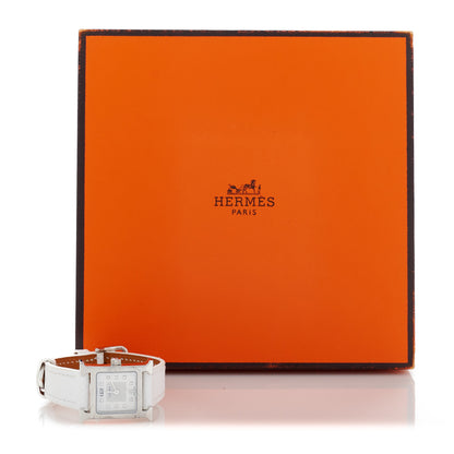 Hermes Stainless Steel Epsom Diamond Mother of Pearl 17.2mm Heure H Hour Quartz Watch Blanc 5 of 5