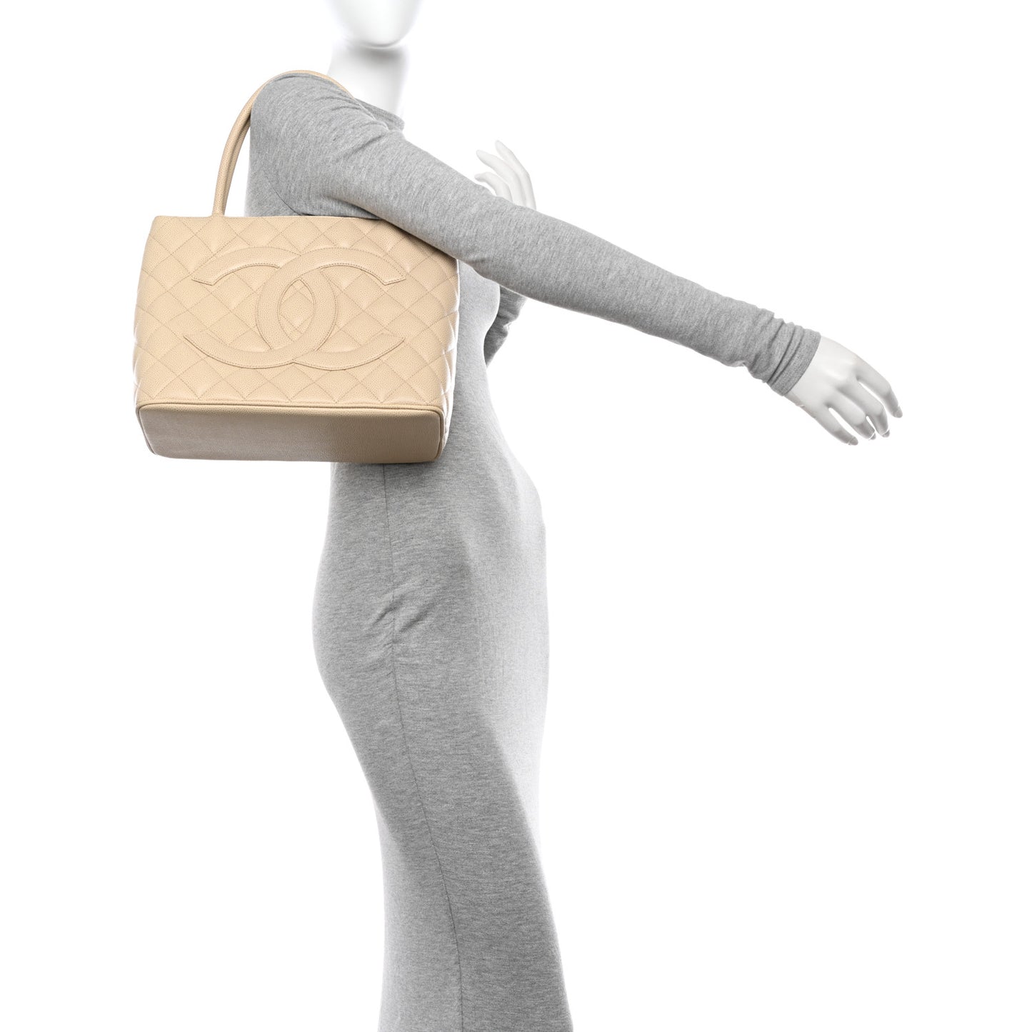 Caviar Quilted Medallion Tote Light Beige