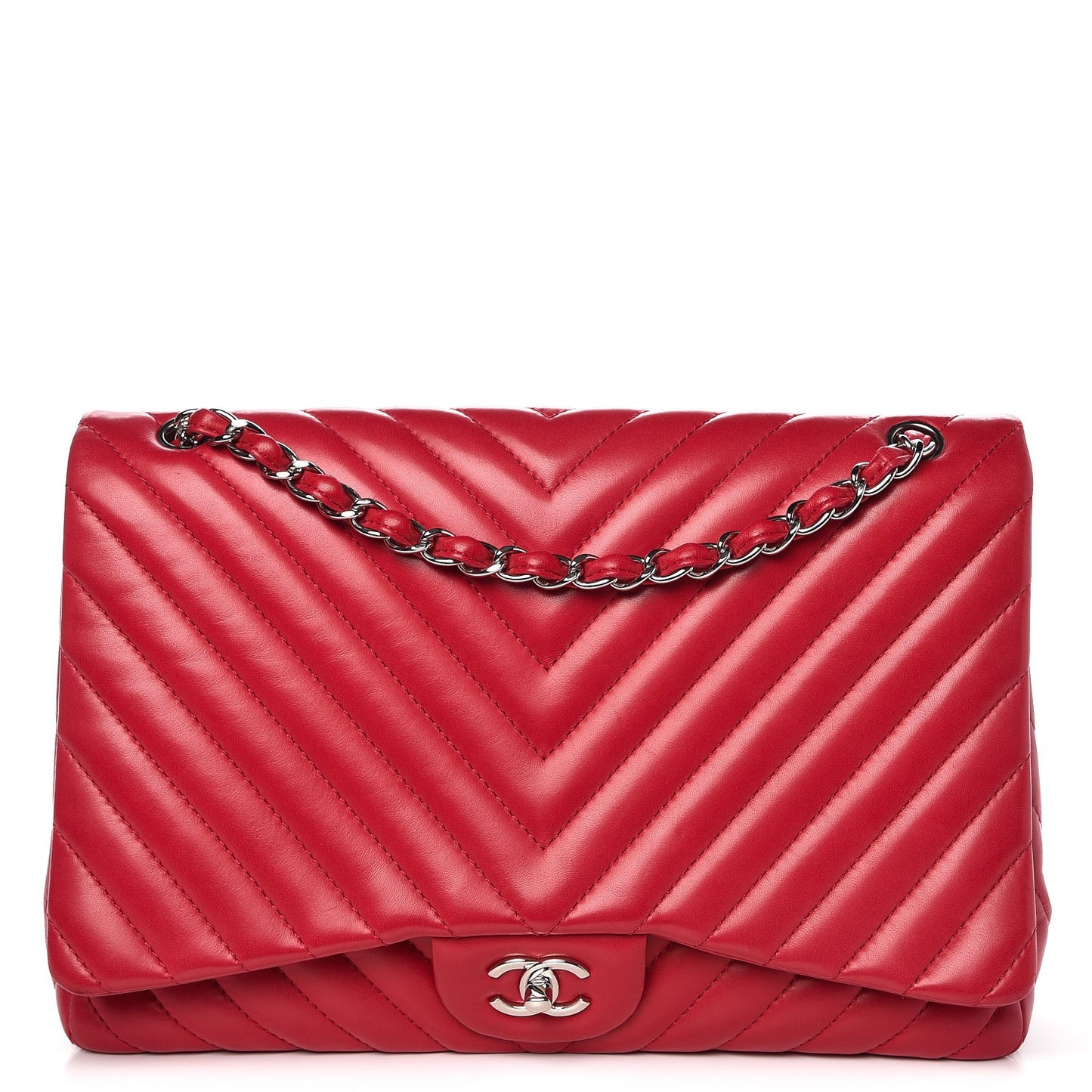 Lambskin Chevron Maxi Single Flap Dark Pink