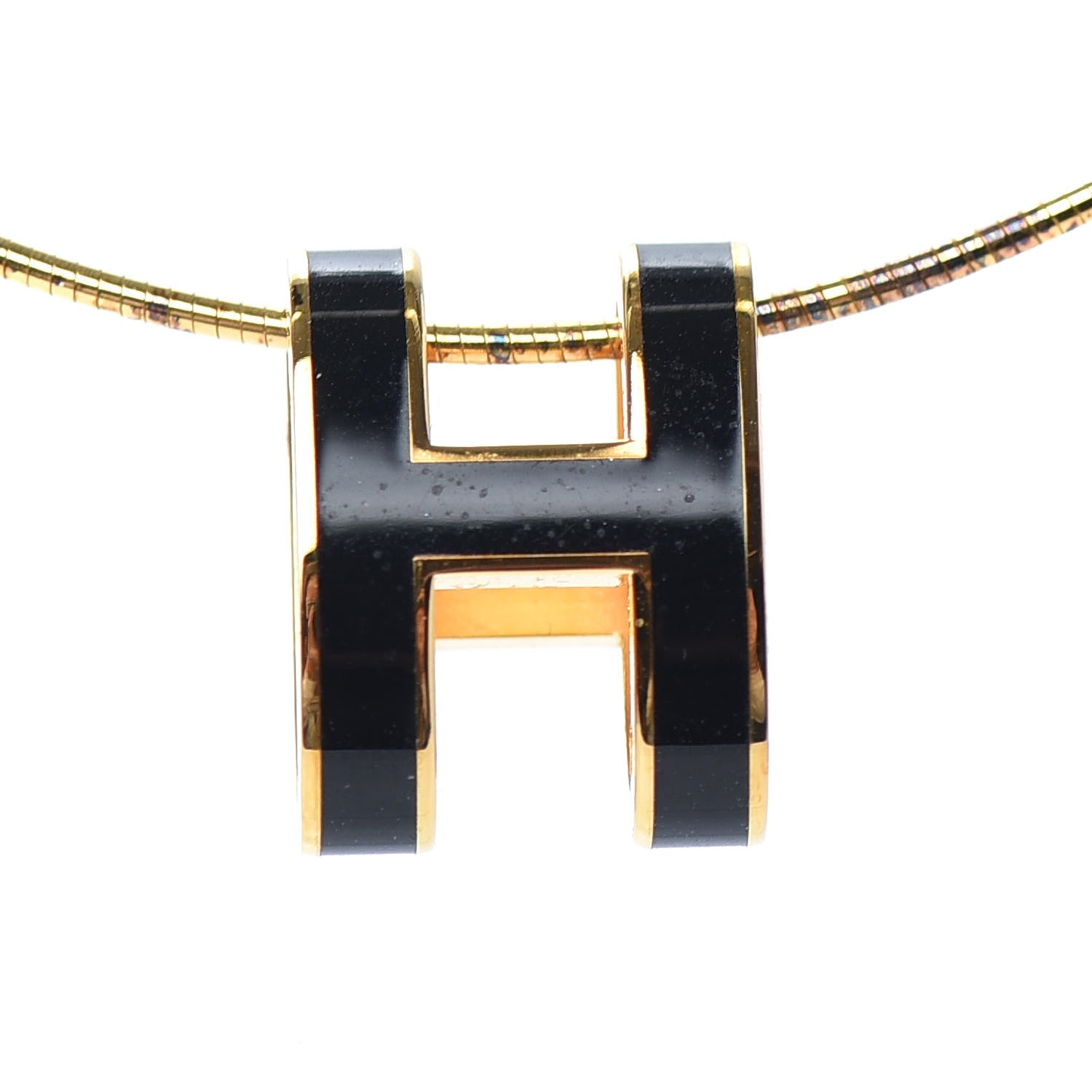 Hermes Lacquered Gold Pop H Pendant Necklace Black 4 of 5