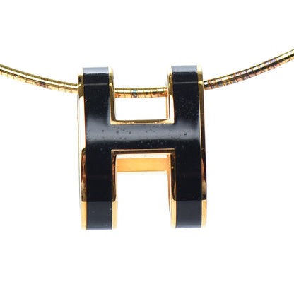 Hermes Lacquered Gold Pop H Pendant Necklace Black 4 of 5