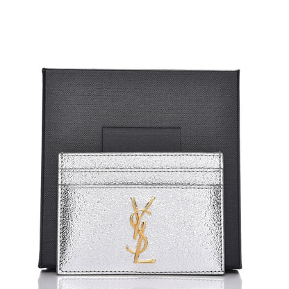 Saint Laurent Metallic Calfskin Monogram Credit Card Case Argento 8 of 8