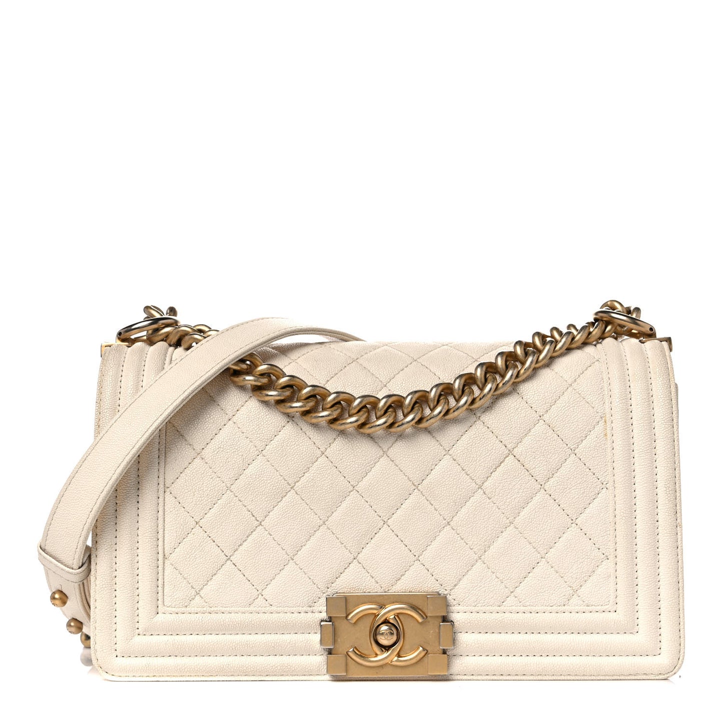 Caviar Quilted Medium Boy Flap White