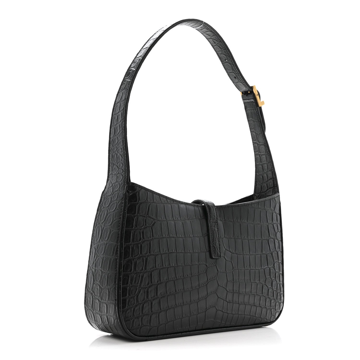 Saint Laurent Calfskin Crocodile Embossed Le 5 A 7 Hobo Black 3 of 11