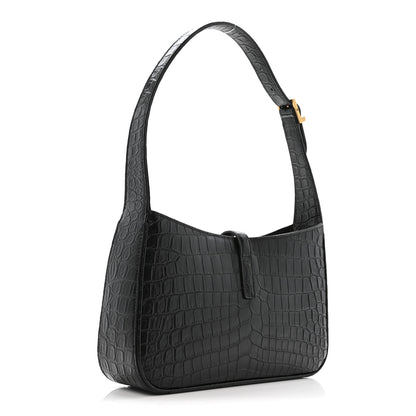 Saint Laurent Calfskin Crocodile Embossed Le 5 A 7 Hobo Black 3 of 11
