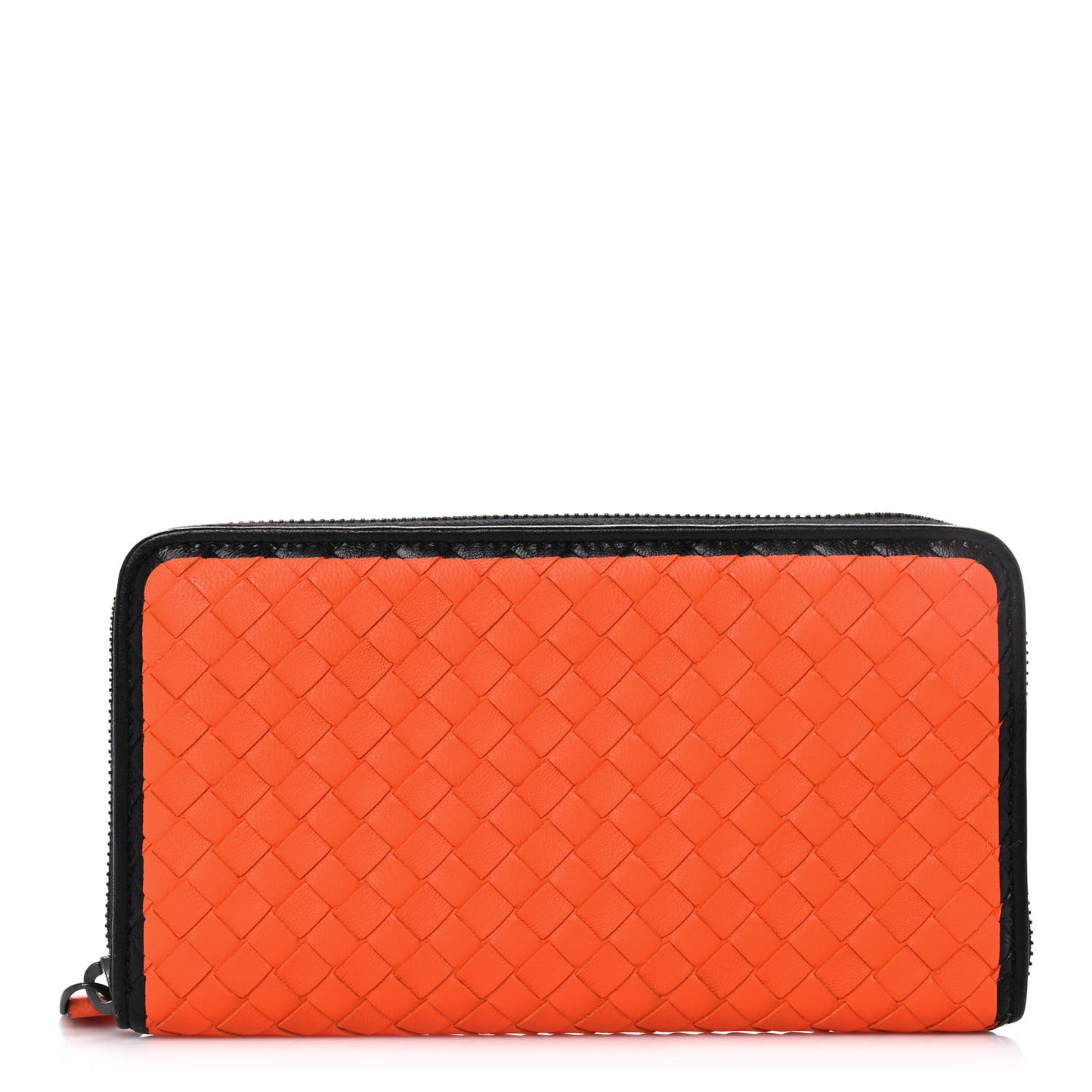 Nappa Intrecciato Zip Around Wallet Orange Black
