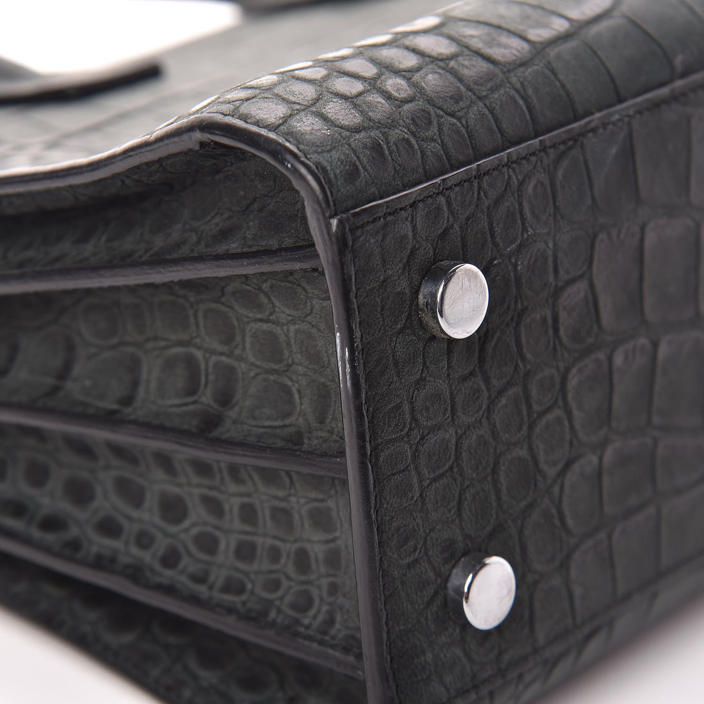 Calfskin Crocodile Embossed Baby Sac De Jour Dusty Black
