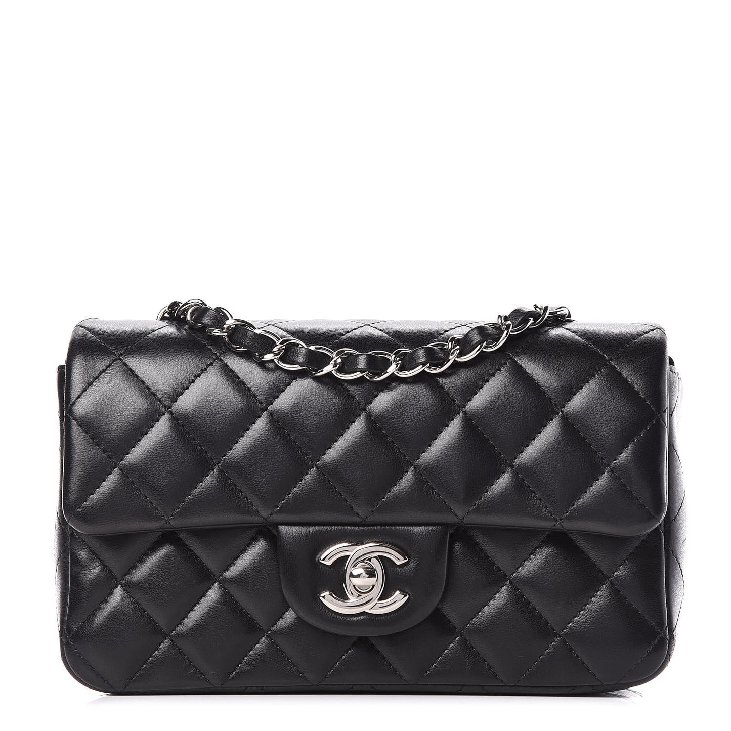 Lambskin Quilted Mini Rectangular Flap Black