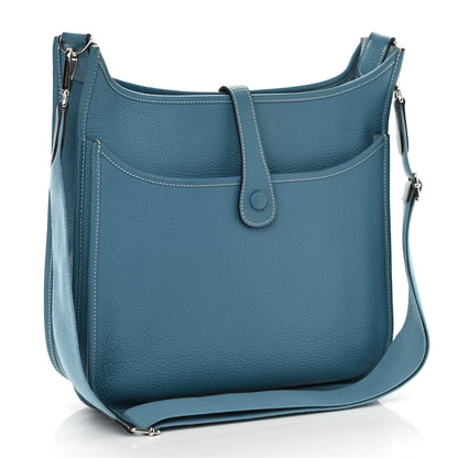 Hermes Taurillon Clemence Evelyne III GM Blue Jean 2 of 10