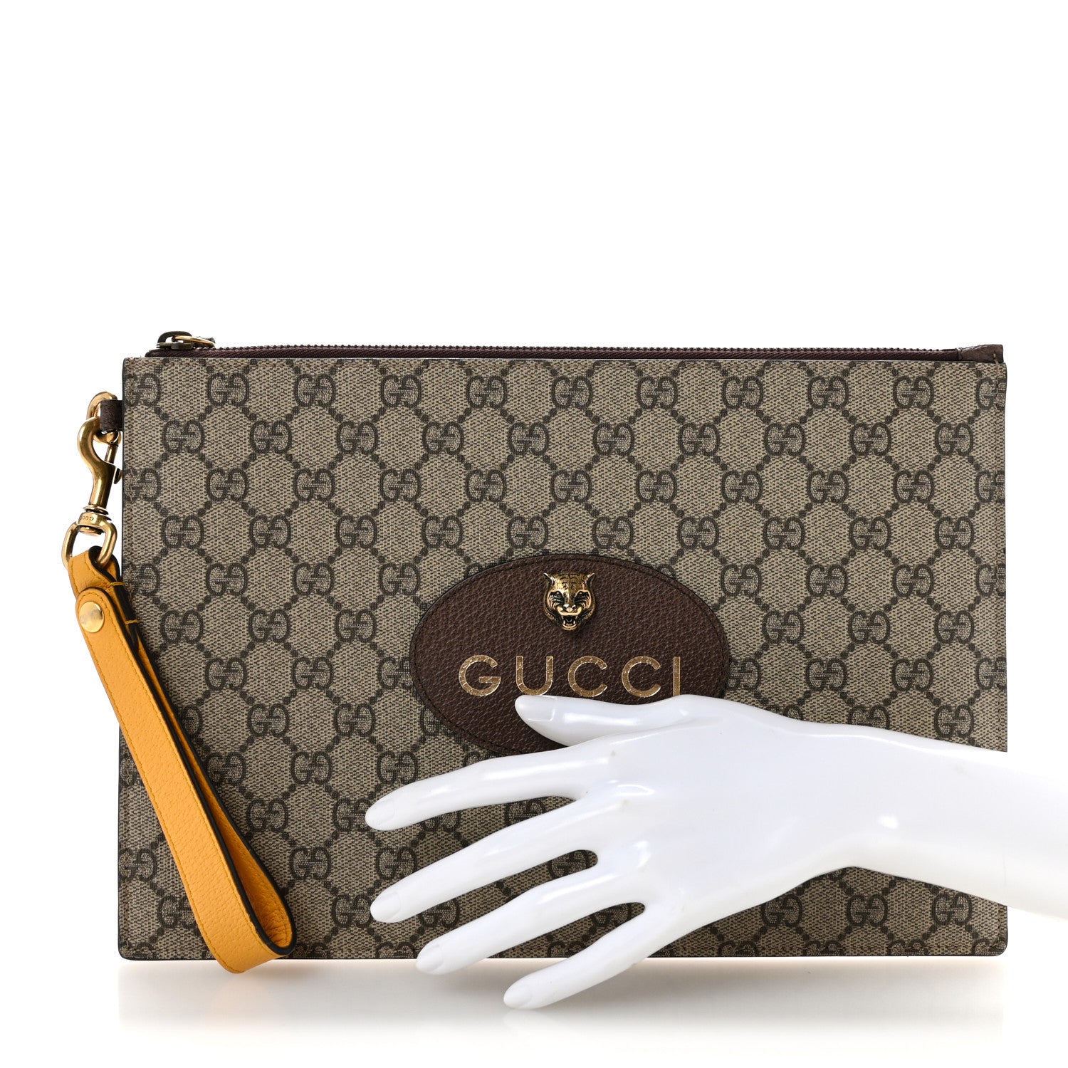 Gucci GG Supreme Monogram Neo Vintage Zip Wristlet Pouch Beige New Acero Crop 2 of 8