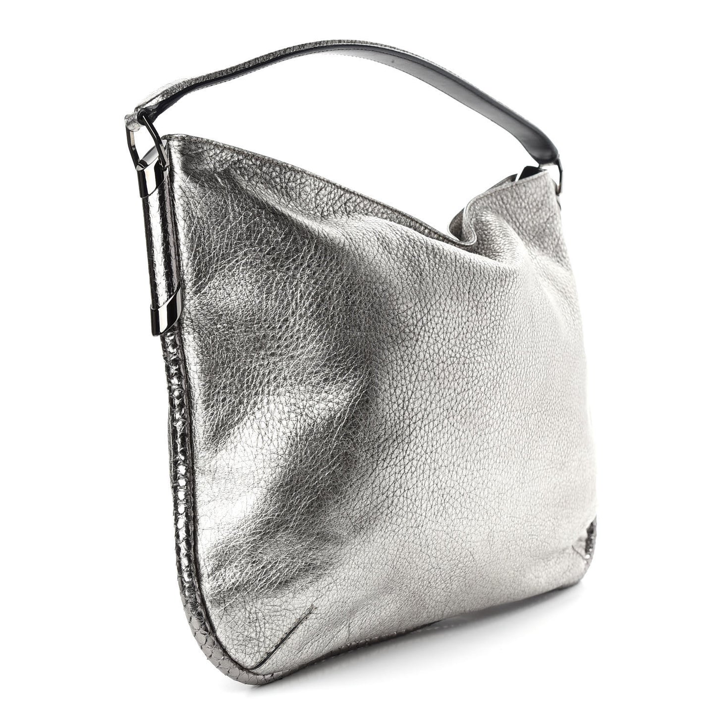 Metallic Pebbled Calfskin Hobo Silver