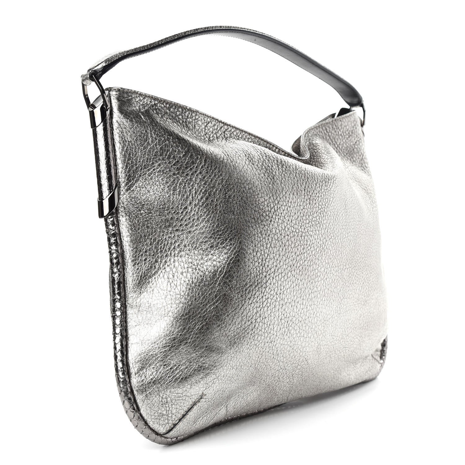 Jimmy Choo Metallic Pebbled Calfskin Hobo Silver 3 of 9