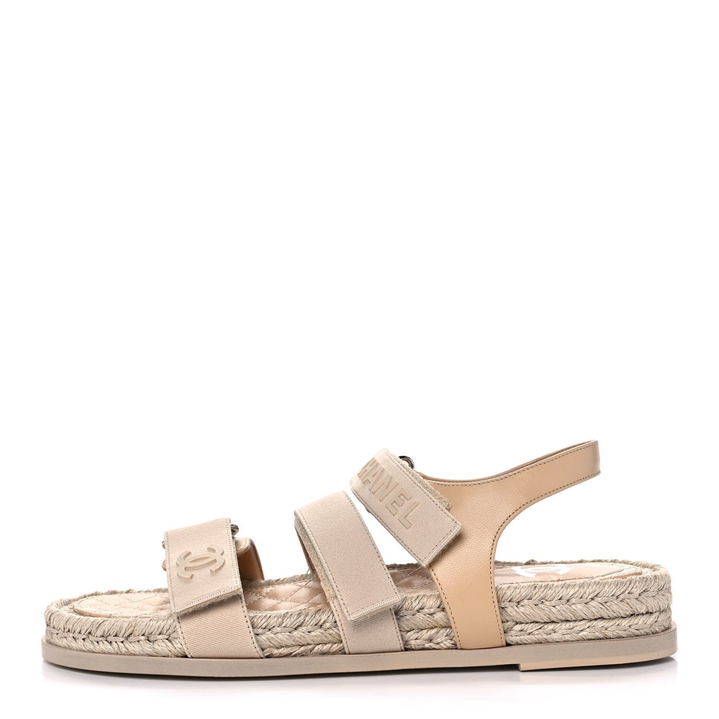 Stretch Fabric Lambskin CC Flat Sandals 40 Beige